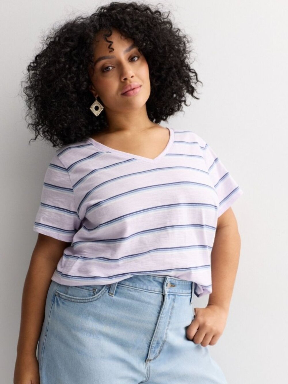 Sonoma Goods For Life Everyday V-Neck T-Shirt Plus Size 4X Purple Blue Stripe